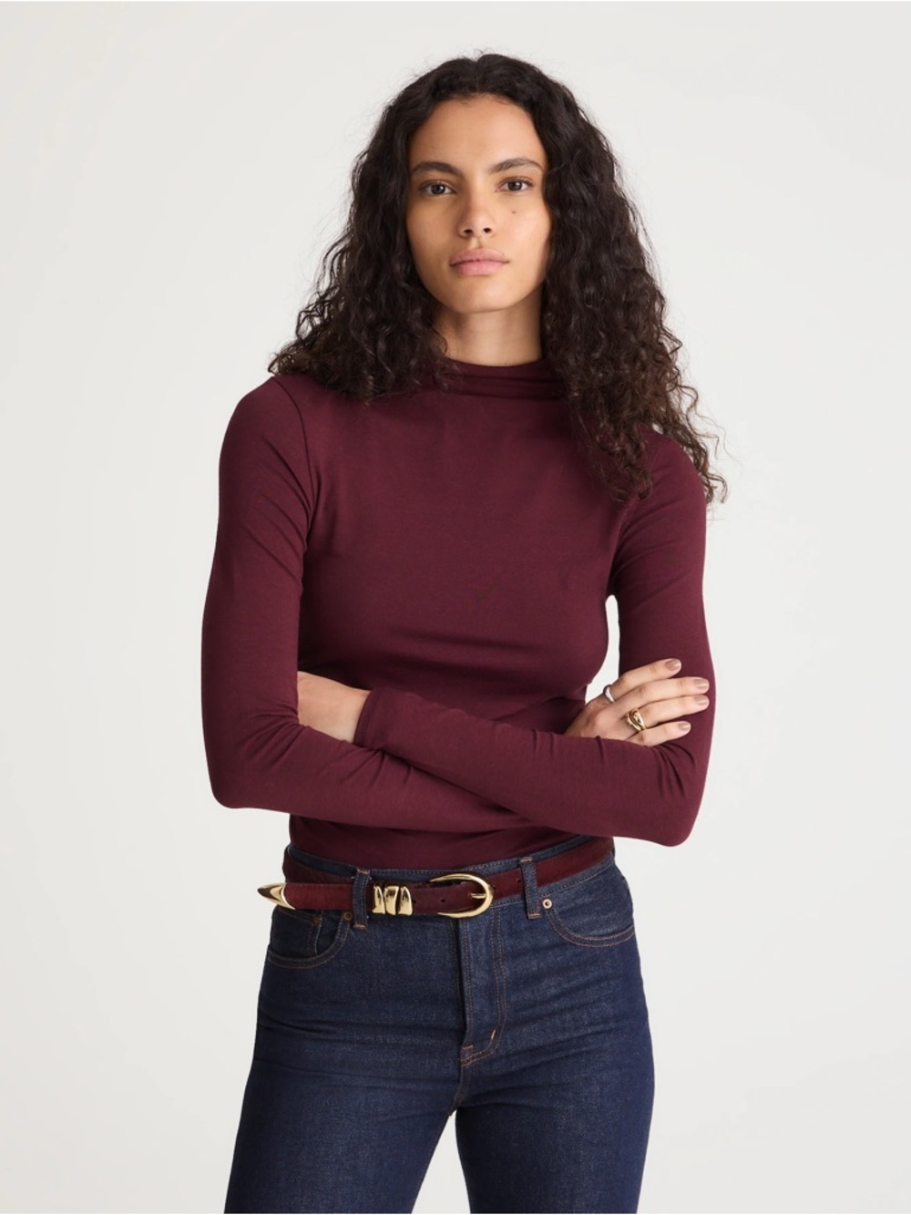 Madewell Ruched Mockneck Long-Sleeve Top in Dark Pomegranate Size XS